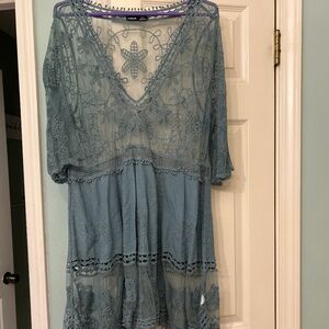 Short green lace coverup